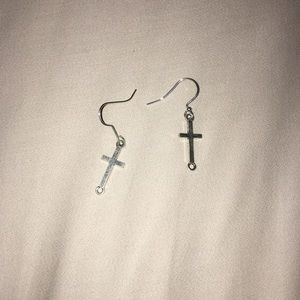 Plan silver cross earrings